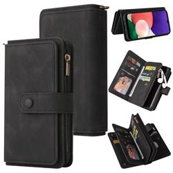 Luxury Multi-functional Zipper Wallet Leather Phone Case Cover for Samsung Galaxy A22 5G - Black