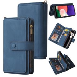 Luxury Multi-functional Zipper Wallet Leather Phone Case Cover for Samsung Galaxy A22 5G - Blue