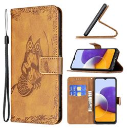 Binfen Color Imprint Vivid Butterfly Leather Wallet Case for Samsung Galaxy A22 5G - Brown