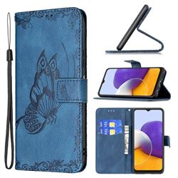 Binfen Color Imprint Vivid Butterfly Leather Wallet Case for Samsung Galaxy A22 5G - Blue