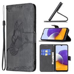 Binfen Color Imprint Vivid Butterfly Leather Wallet Case for Samsung Galaxy A22 5G - Black