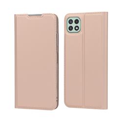Ultra Slim Card Magnetic Automatic Suction Leather Wallet Case for Samsung Galaxy A22 5G - Rose Gold