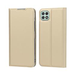 Ultra Slim Card Magnetic Automatic Suction Leather Wallet Case for Samsung Galaxy A22 5G - Champagne