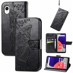 Embossing Mandala Flower Butterfly Leather Wallet Case for Samsung Galaxy A22 5G - Black