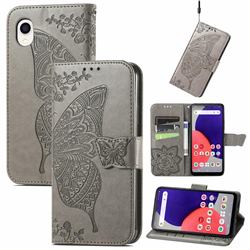 Embossing Mandala Flower Butterfly Leather Wallet Case for Samsung Galaxy A22 5G - Gray