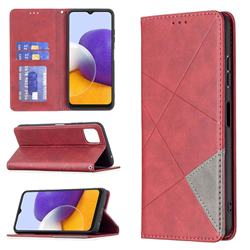 Prismatic Slim Magnetic Sucking Stitching Wallet Flip Cover for Samsung Galaxy A22 5G - Red