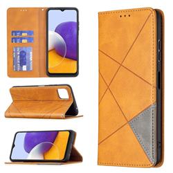 Prismatic Slim Magnetic Sucking Stitching Wallet Flip Cover for Samsung Galaxy A22 5G - Yellow