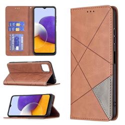 Prismatic Slim Magnetic Sucking Stitching Wallet Flip Cover for Samsung Galaxy A22 5G - Brown