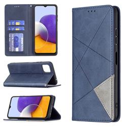 Prismatic Slim Magnetic Sucking Stitching Wallet Flip Cover for Samsung Galaxy A22 5G - Blue
