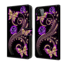 Purple Flower Butterfly Crystal PU Leather Protective Wallet Case Cover for Samsung Galaxy A22 5G