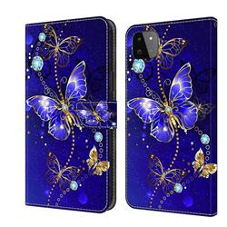 Blue Diamond Butterfly Crystal PU Leather Protective Wallet Case Cover for Samsung Galaxy A22 5G