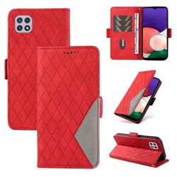 Grid Pattern Splicing Protective Wallet Case Cover for Samsung Galaxy A22 5G - Red