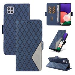 Grid Pattern Splicing Protective Wallet Case Cover for Samsung Galaxy A22 5G - Blue