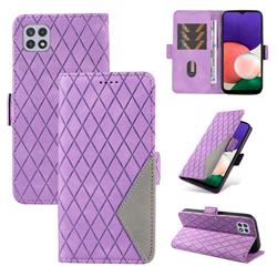 Grid Pattern Splicing Protective Wallet Case Cover for Samsung Galaxy A22 5G - Purple