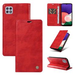 YIKATU Litchi Card Magnetic Automatic Suction Leather Flip Cover for Samsung Galaxy A22 5G - Bright Red