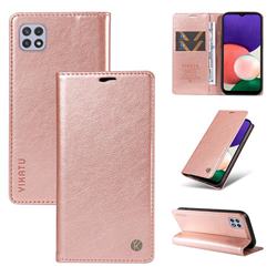 YIKATU Litchi Card Magnetic Automatic Suction Leather Flip Cover for Samsung Galaxy A22 5G - Rose Gold