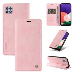 YIKATU Litchi Card Magnetic Automatic Suction Leather Flip Cover for Samsung Galaxy A22 5G - Pink