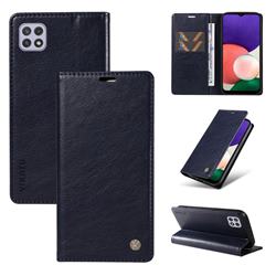 YIKATU Litchi Card Magnetic Automatic Suction Leather Flip Cover for Samsung Galaxy A22 5G - Navy Blue