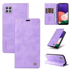 YIKATU Litchi Card Magnetic Automatic Suction Leather Flip Cover for Samsung Galaxy A22 5G - Purple