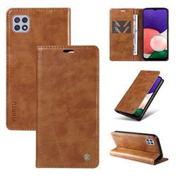 YIKATU Litchi Card Magnetic Automatic Suction Leather Flip Cover for Samsung Galaxy A22 5G - Brown
