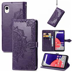 Embossing Imprint Mandala Flower Leather Wallet Case for Samsung Galaxy A22 5G(Japan, SC-56B) - Purple