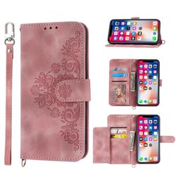 Skin Feel Embossed Lace Flower Multiple Card Slots Leather Wallet Phone Case for Samsung Galaxy A22 5G(Japan, SC-56B) - Pink