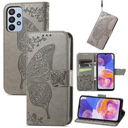Embossing Mandala Flower Butterfly Leather Wallet Case for Samsung Galaxy A23 - Gray