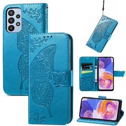 Embossing Mandala Flower Butterfly Leather Wallet Case for Samsung Galaxy A23 - Blue