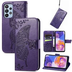 Embossing Mandala Flower Butterfly Leather Wallet Case for Samsung Galaxy A23 - Dark Purple