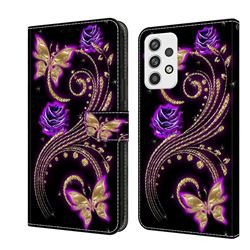 Purple Flower Butterfly Crystal PU Leather Protective Wallet Case Cover for Samsung Galaxy A23