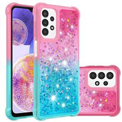 Rainbow Gradient Liquid Glitter Quicksand Sequins Phone Case for Samsung Galaxy A23 - Pink Blue