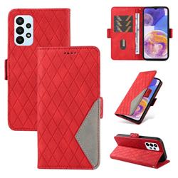 Grid Pattern Splicing Protective Wallet Case Cover for Samsung Galaxy A23 - Red
