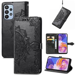Embossing Imprint Mandala Flower Leather Wallet Case for Samsung Galaxy A23 - Black