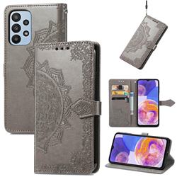 Embossing Imprint Mandala Flower Leather Wallet Case for Samsung Galaxy A23 - Gray