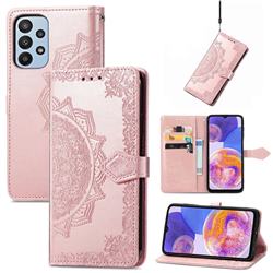 Embossing Imprint Mandala Flower Leather Wallet Case for Samsung Galaxy A23 - Rose Gold