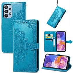 Embossing Imprint Mandala Flower Leather Wallet Case for Samsung Galaxy A23 - Blue