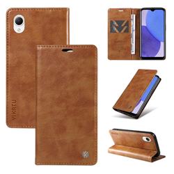 YIKATU Litchi Card Magnetic Automatic Suction Leather Flip Cover for Samsung Galaxy A23E - Brown