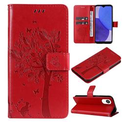 Embossing Butterfly Tree Leather Wallet Case for Samsung Galaxy A23E - Red