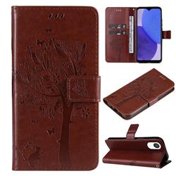 Embossing Butterfly Tree Leather Wallet Case for Samsung Galaxy A23E - Coffee