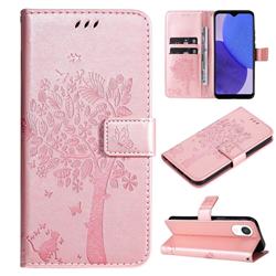 Embossing Butterfly Tree Leather Wallet Case for Samsung Galaxy A23E - Rose Pink