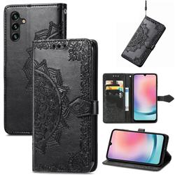 Embossing Imprint Mandala Flower Leather Wallet Case for Samsung Galaxy A24 4G - Black