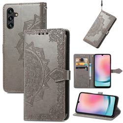 Embossing Imprint Mandala Flower Leather Wallet Case for Samsung Galaxy A24 4G - Gray