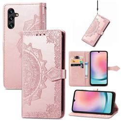 Embossing Imprint Mandala Flower Leather Wallet Case for Samsung Galaxy A24 4G - Rose Gold