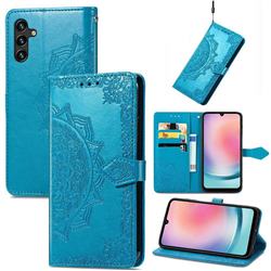 Embossing Imprint Mandala Flower Leather Wallet Case for Samsung Galaxy A24 4G - Blue