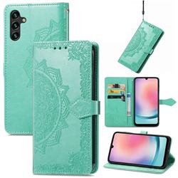 Embossing Imprint Mandala Flower Leather Wallet Case for Samsung Galaxy A24 4G - Green