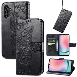 Embossing Mandala Flower Butterfly Leather Wallet Case for Samsung Galaxy A24 4G - Black