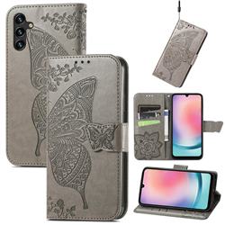 Embossing Mandala Flower Butterfly Leather Wallet Case for Samsung Galaxy A24 4G - Gray