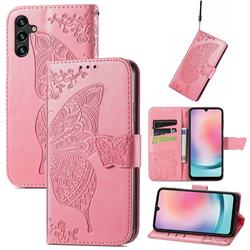 Embossing Mandala Flower Butterfly Leather Wallet Case for Samsung Galaxy A24 4G - Pink