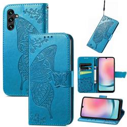 Embossing Mandala Flower Butterfly Leather Wallet Case for Samsung Galaxy A24 4G - Blue
