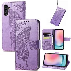 Embossing Mandala Flower Butterfly Leather Wallet Case for Samsung Galaxy A24 4G - Light Purple